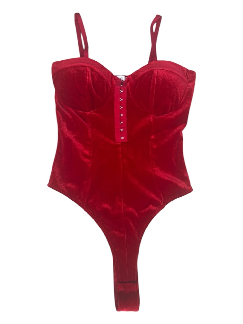 Red Velvet Bustier Bodysuit Womens XS Thong Sexy Holiday Festive Gothic